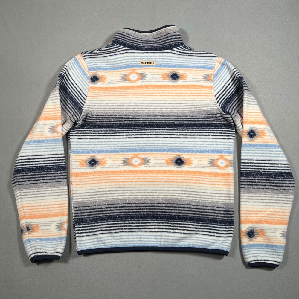 Cinch Aztec Polar Fleece Pullover Womens Size S Orange Blue Snap Southwestern - Picture 2 of 8